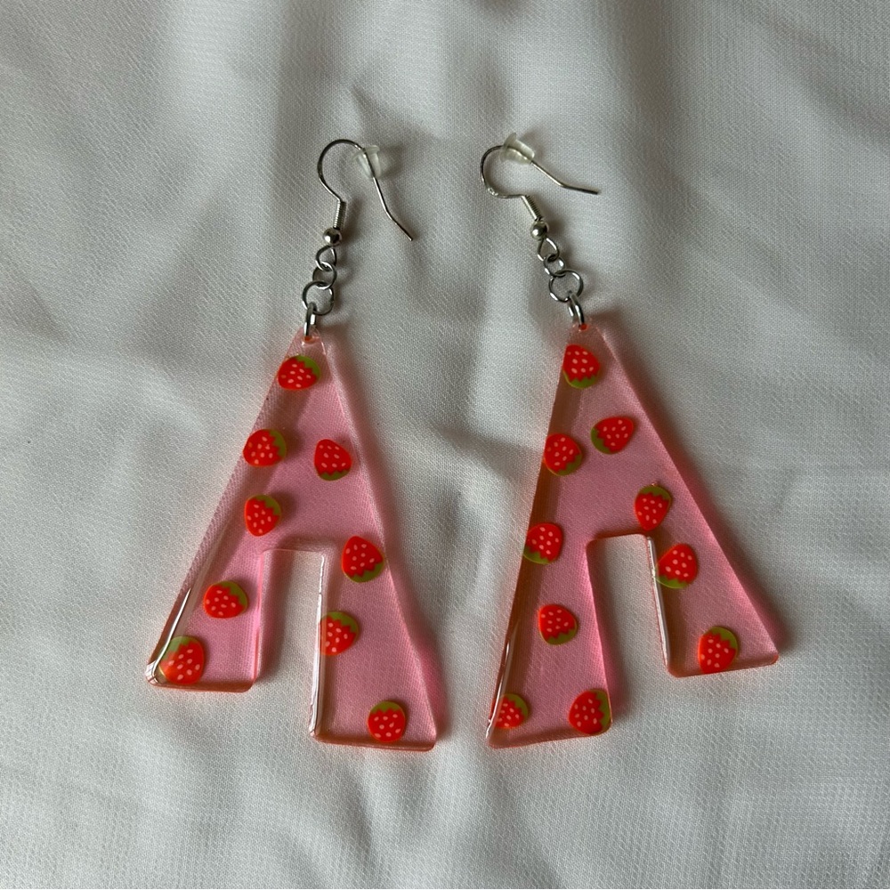 Resin Earrings Handmade Pink Resin with Imbedded Red Strawberries